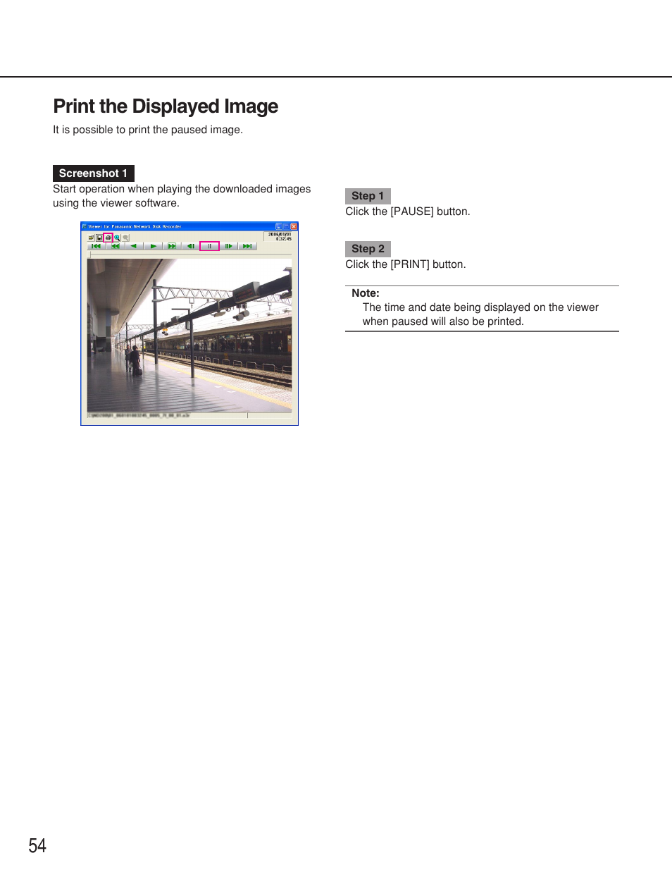 Print the displayed image, 54 print the displayed image | Panasonic WJ-ND200 User Manual | Page 54 / 69