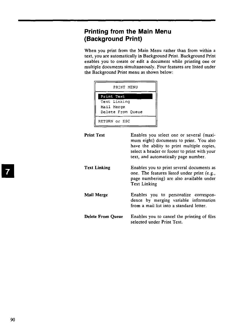 Printing from the main menu (background print) | Panasonic KX-E4500 User Manual | Page 100 / 252