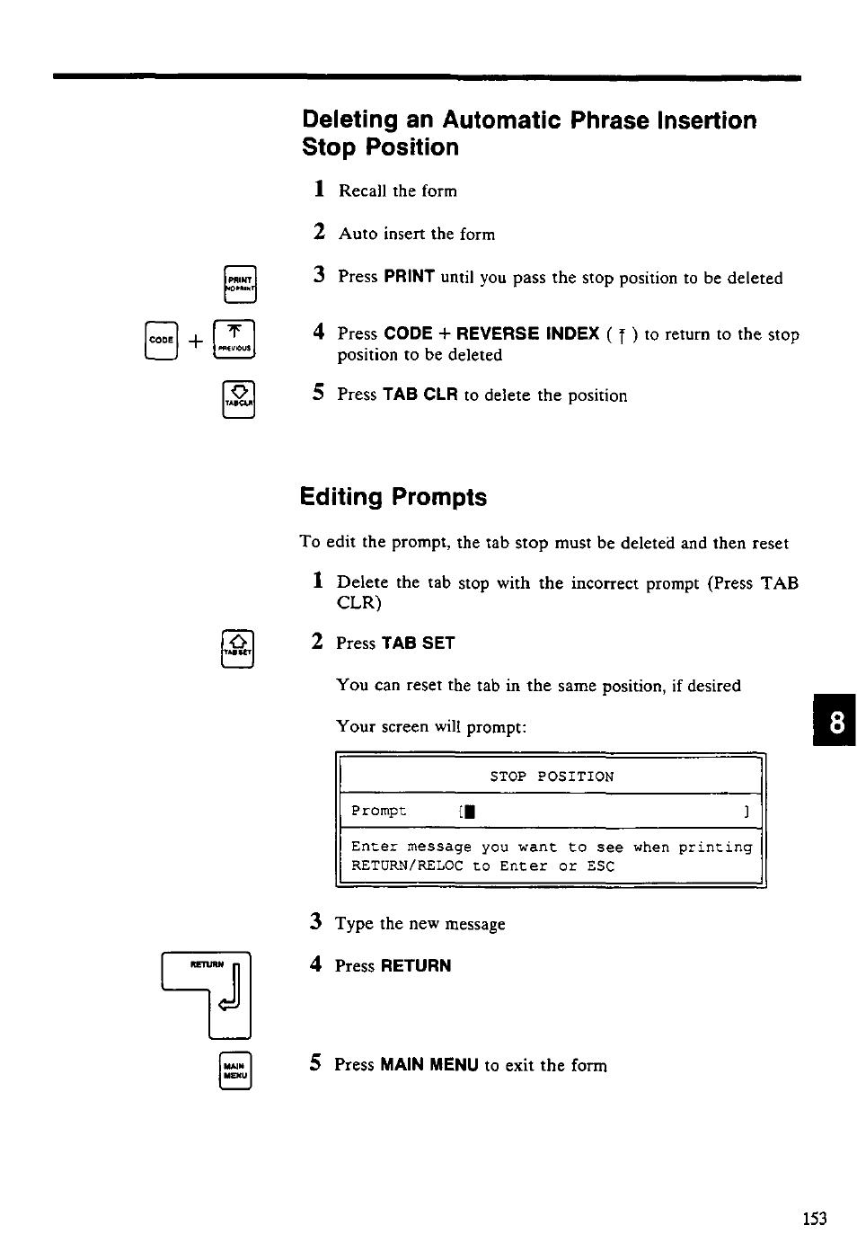 Editing prompts | Panasonic KX-E4500 User Manual | Page 163 / 252