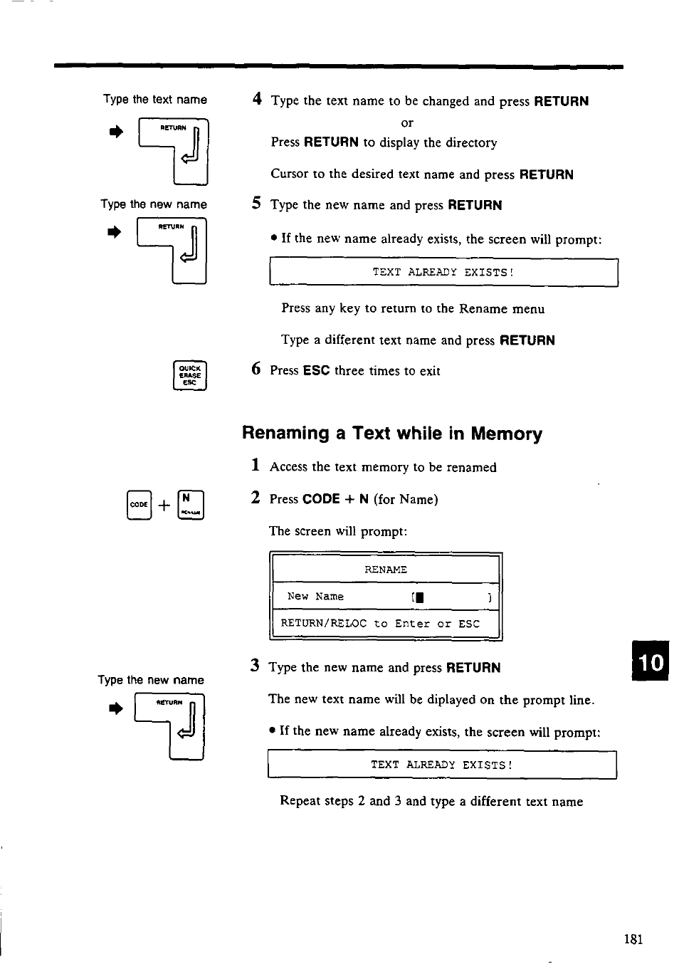 Renaming a text while in memory | Panasonic KX-E4500 User Manual | Page 191 / 252