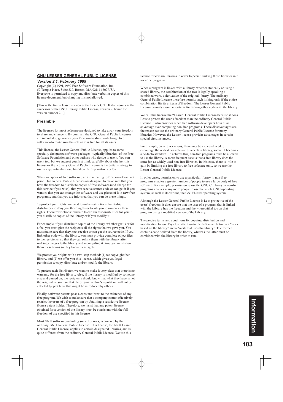 103 information | Panasonic PT 60LCX63 User Manual | Page 103 / 108