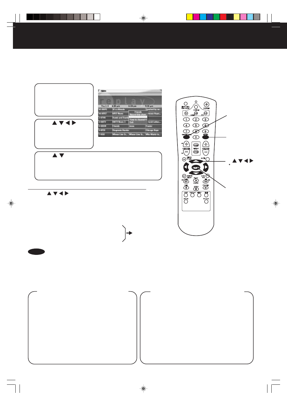 Recording shows, 34 finding all episodes of a show, Continued) | Show-based replay channels, Theme-based replay channels | Panasonic PV-HS3000 User Manual | Page 34 / 60