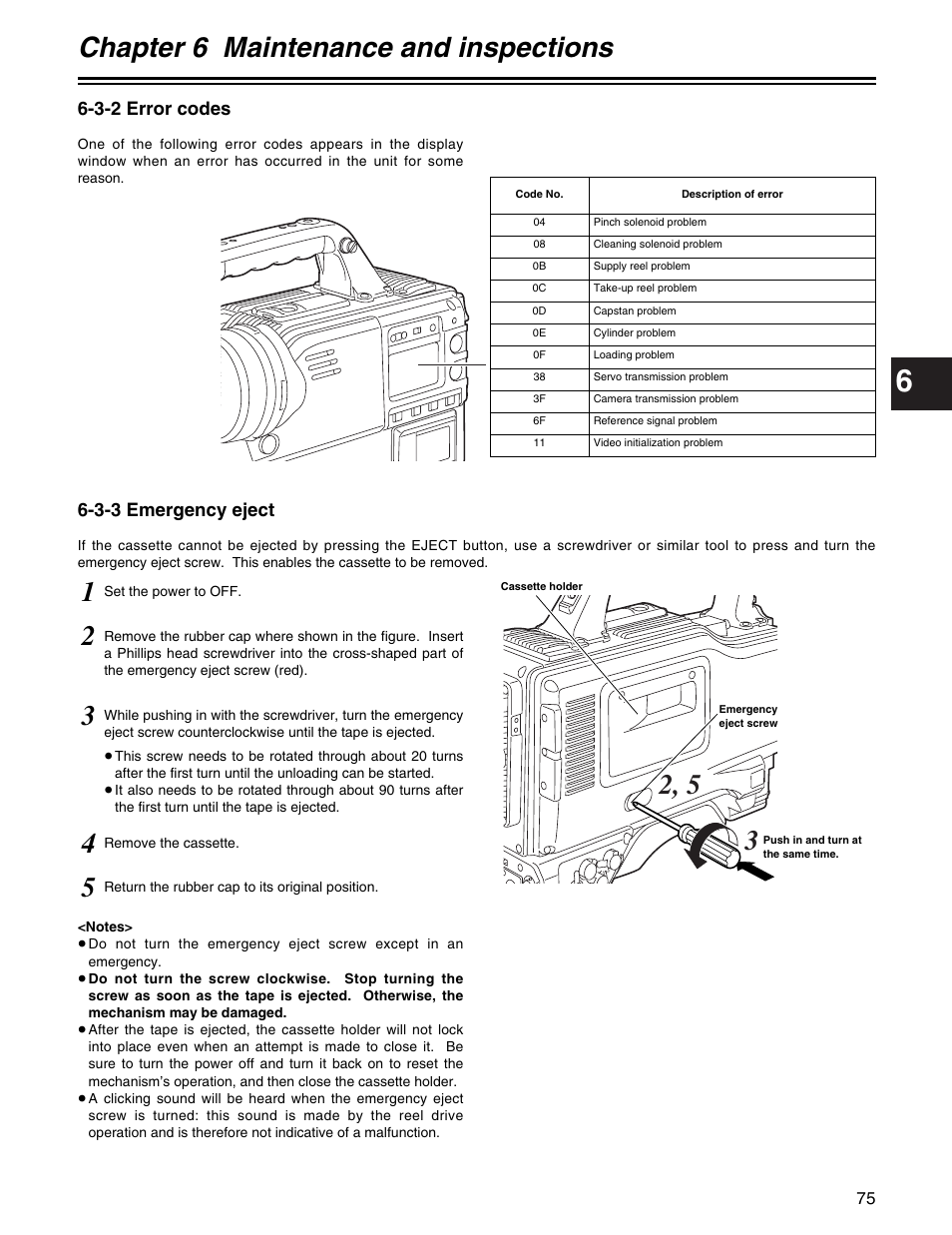Chapter 6 maintenance and inspections | Panasonic AJ-HDX400P User Manual | Page 75 / 102