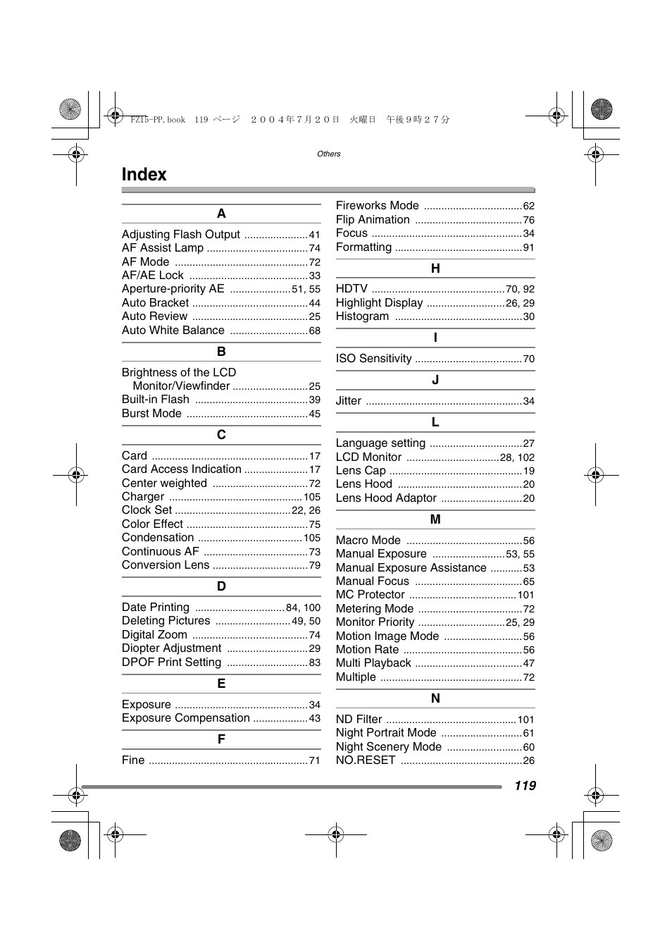 Index | Panasonic DMC-FZ15P User Manual | Page 119 / 124