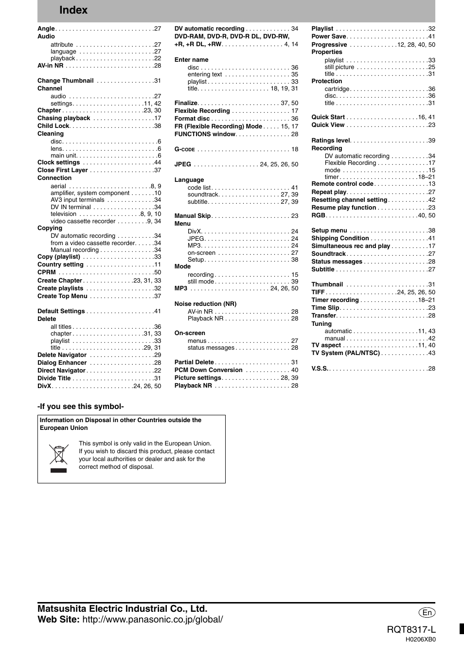 Index | Panasonic DIGA DMR-ES15 User Manual | Page 52 / 52