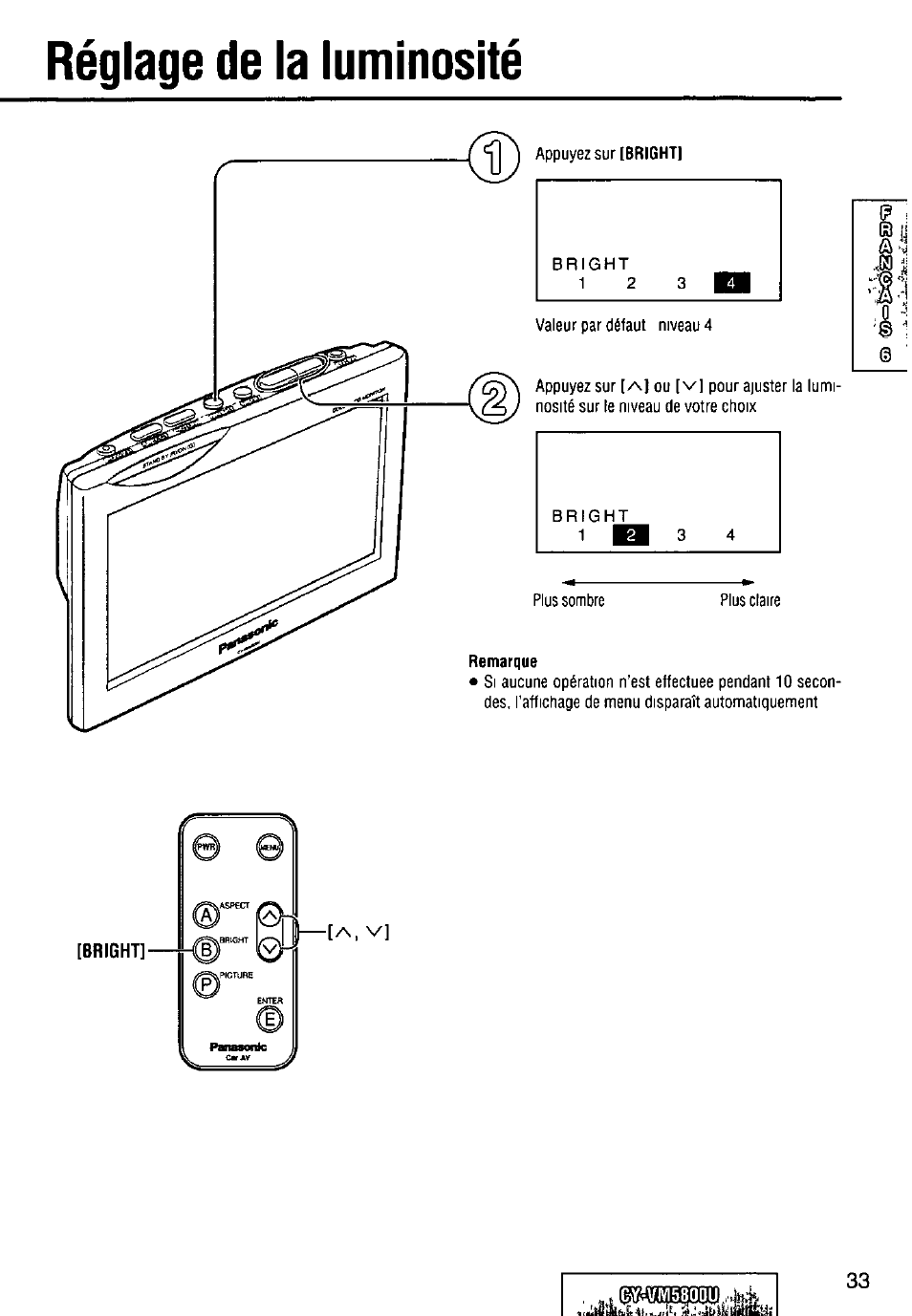 Réglage de la luminosité | Panasonic CY-VM5800U User Manual | Page 33 / 64