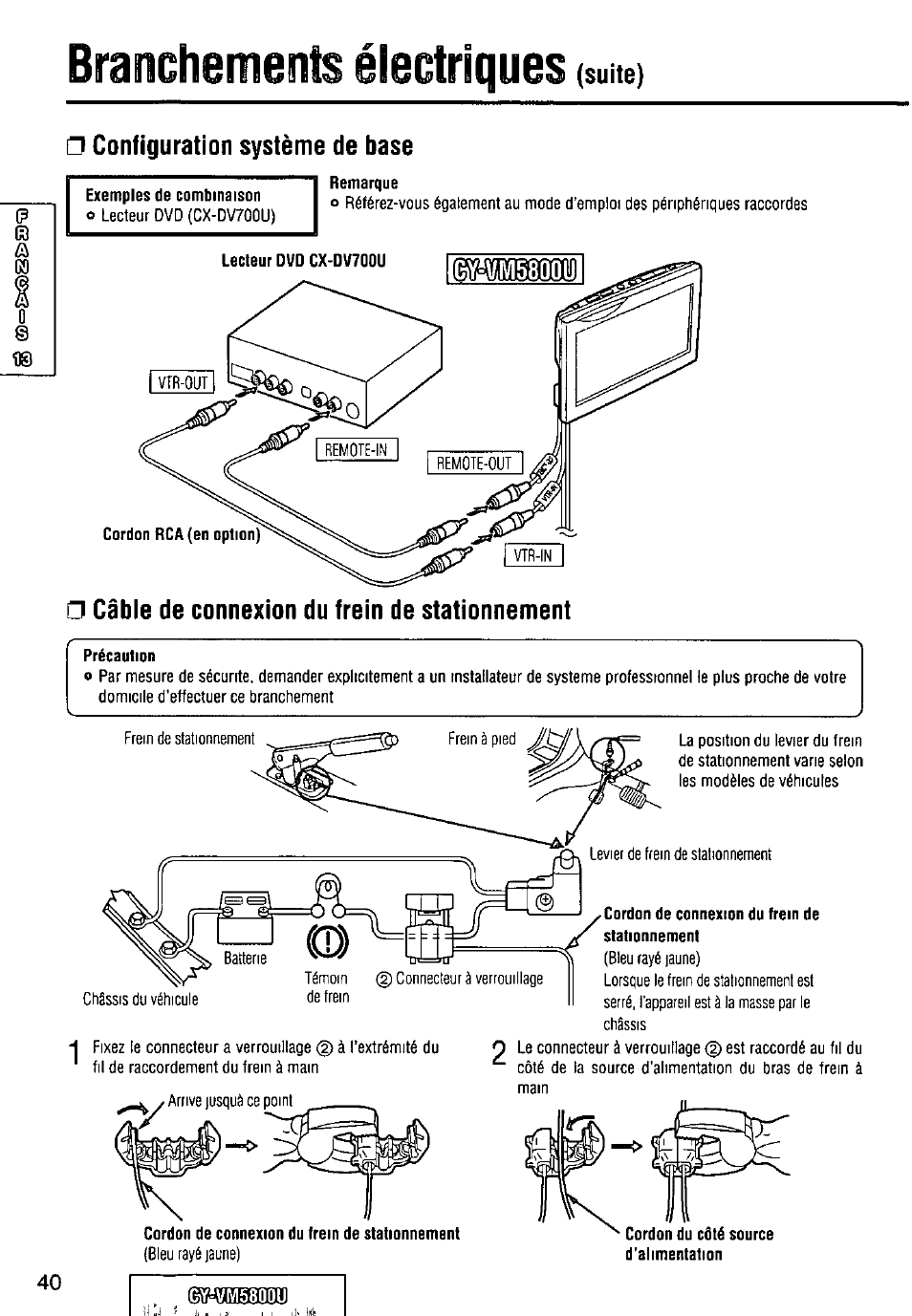 Branchements électriques, Configuration système de base, Exemples de combinaison | Remarque, Suite) | Panasonic CY-VM5800U User Manual | Page 40 / 64