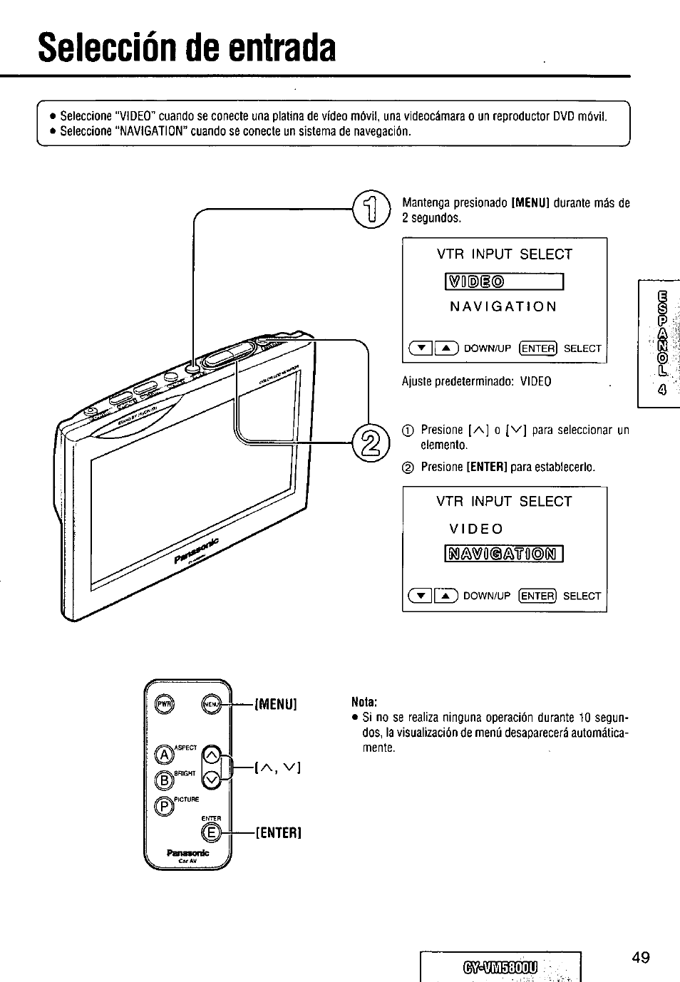 Selección de entrada | Panasonic CY-VM5800U User Manual | Page 49 / 64