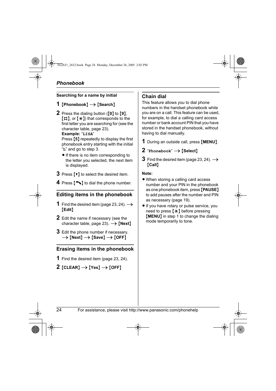 Panasonic 2.4 GHz Digital Cordless Answering System KX-TG2631 User Manual | Page 24 / 60