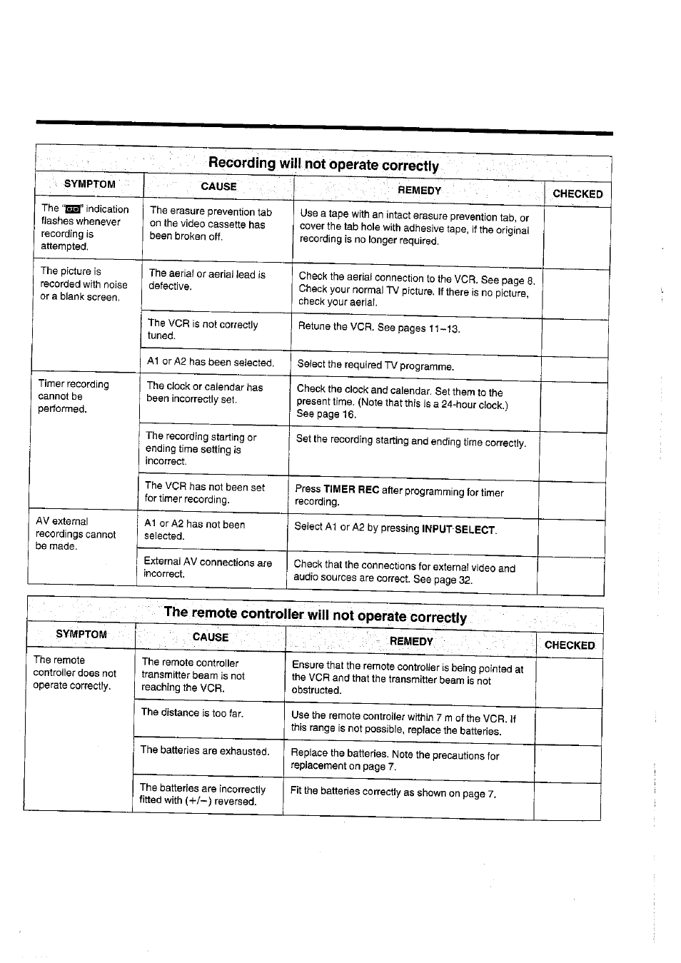 Recording will not operate correctly | Panasonic NV-HD670 User Manual | Page 38 / 40