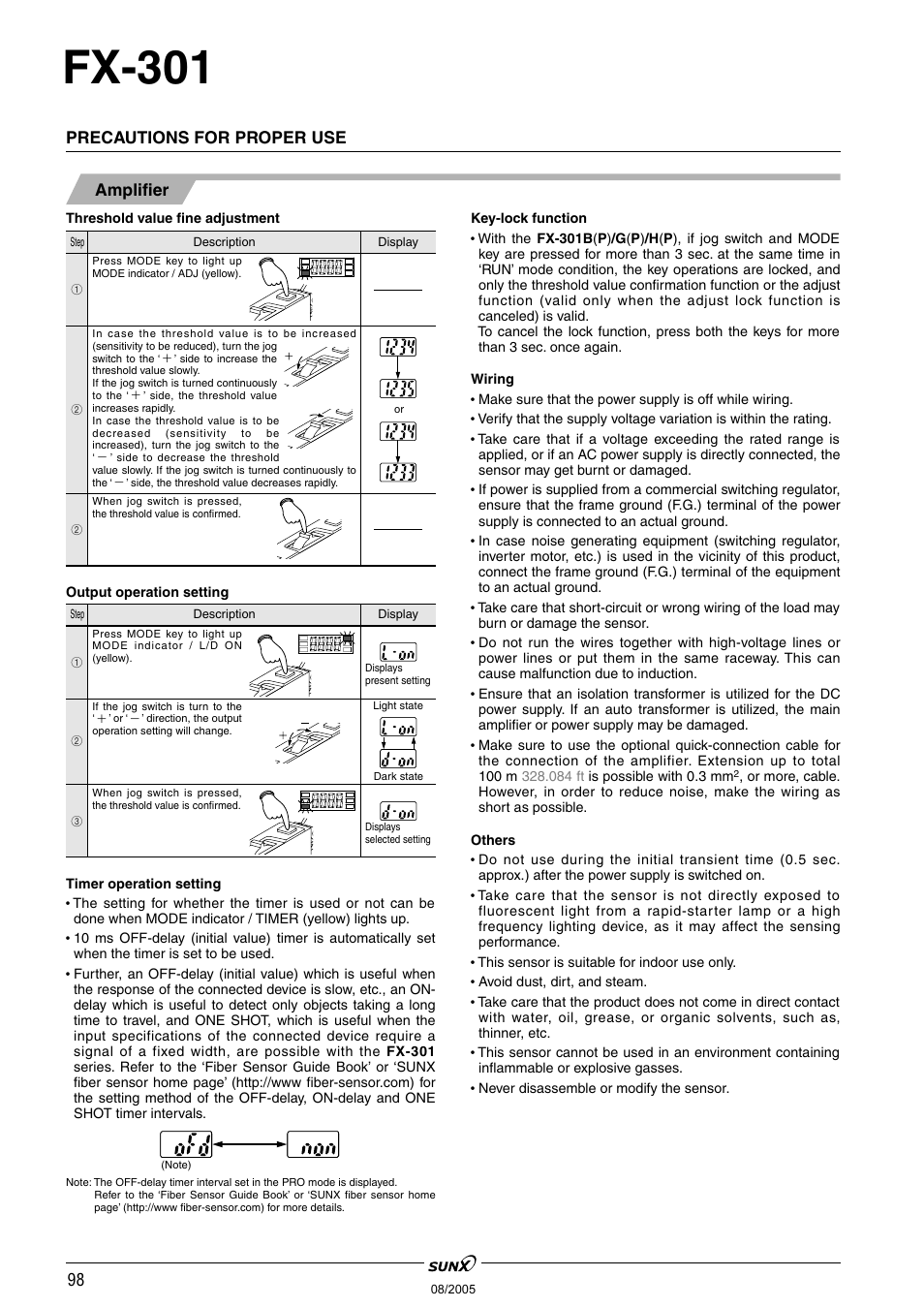 Fx-301, Precautions for proper use amplifier | Panasonic Digital Fiber Sensor FX-301 User Manual | Page 31 / 66