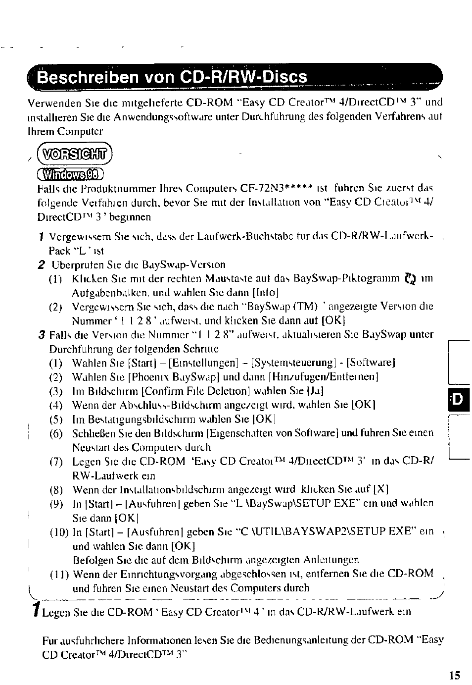 Beschreiben von cd-r/rw-discs | Panasonic CD-R/RW CF-VCW721 User Manual | Page 15 / 28