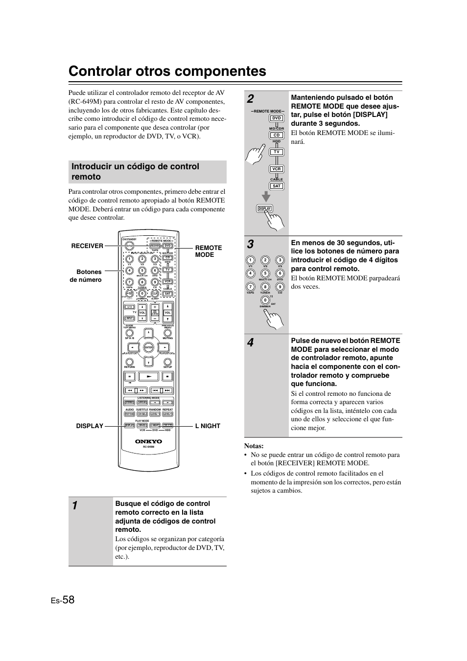 Controlar otros componentes, Introducir un código de control remoto | Panasonic HT-S790 User Manual | Page 124 / 144