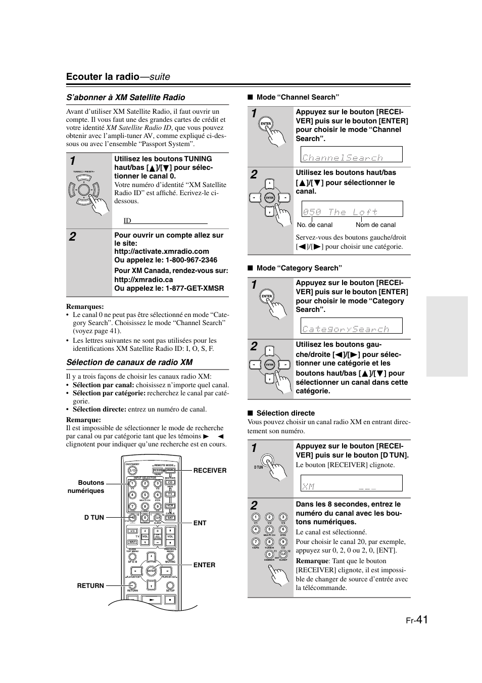 Ecouter la radio —suite, S’abonner à xm satellite radio, Sélection de canaux de radio xm | Panasonic HT-S790 User Manual | Page 41 / 144
