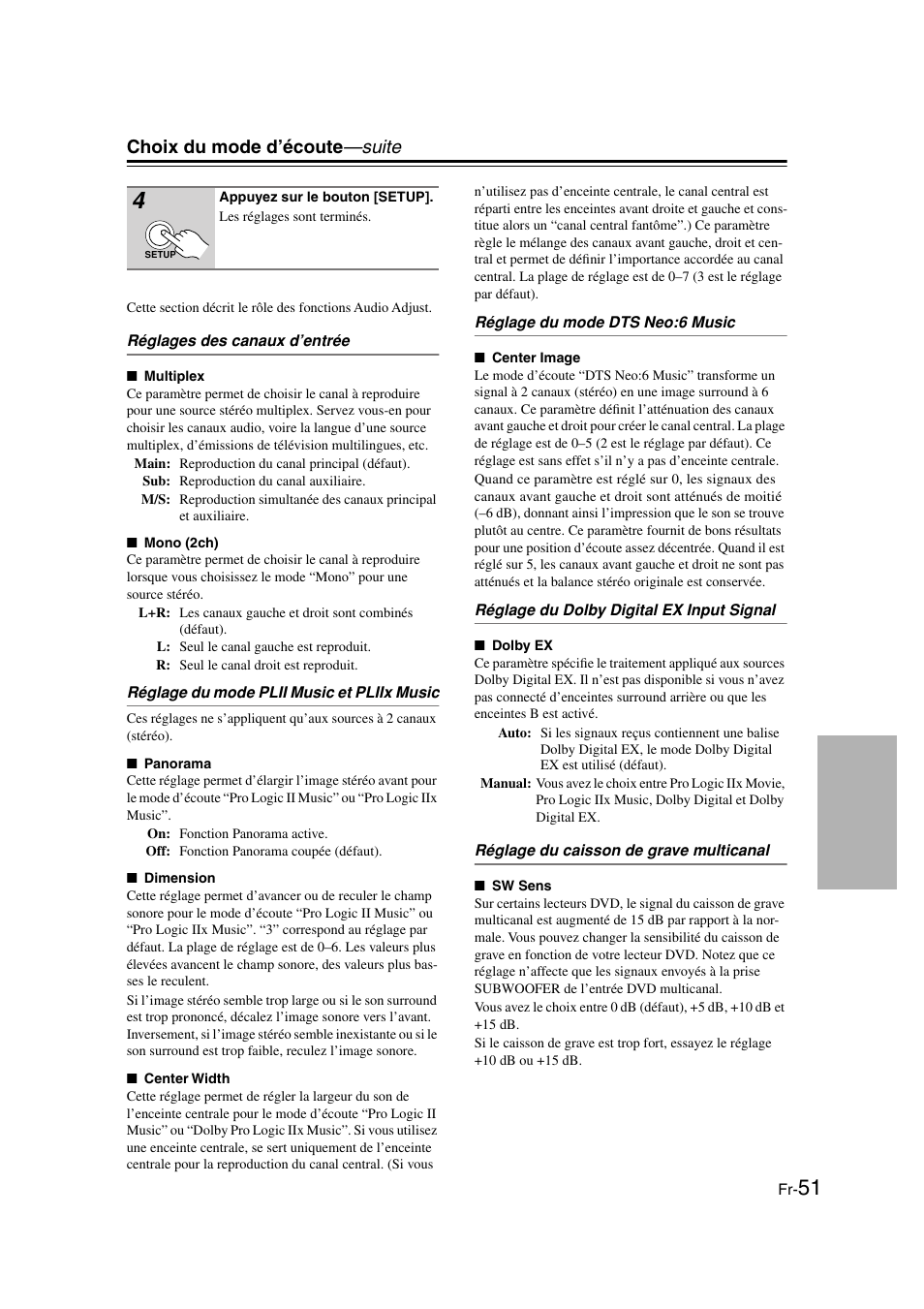 Choix du mode d’écoute —suite | Panasonic HT-S790 User Manual | Page 51 / 144