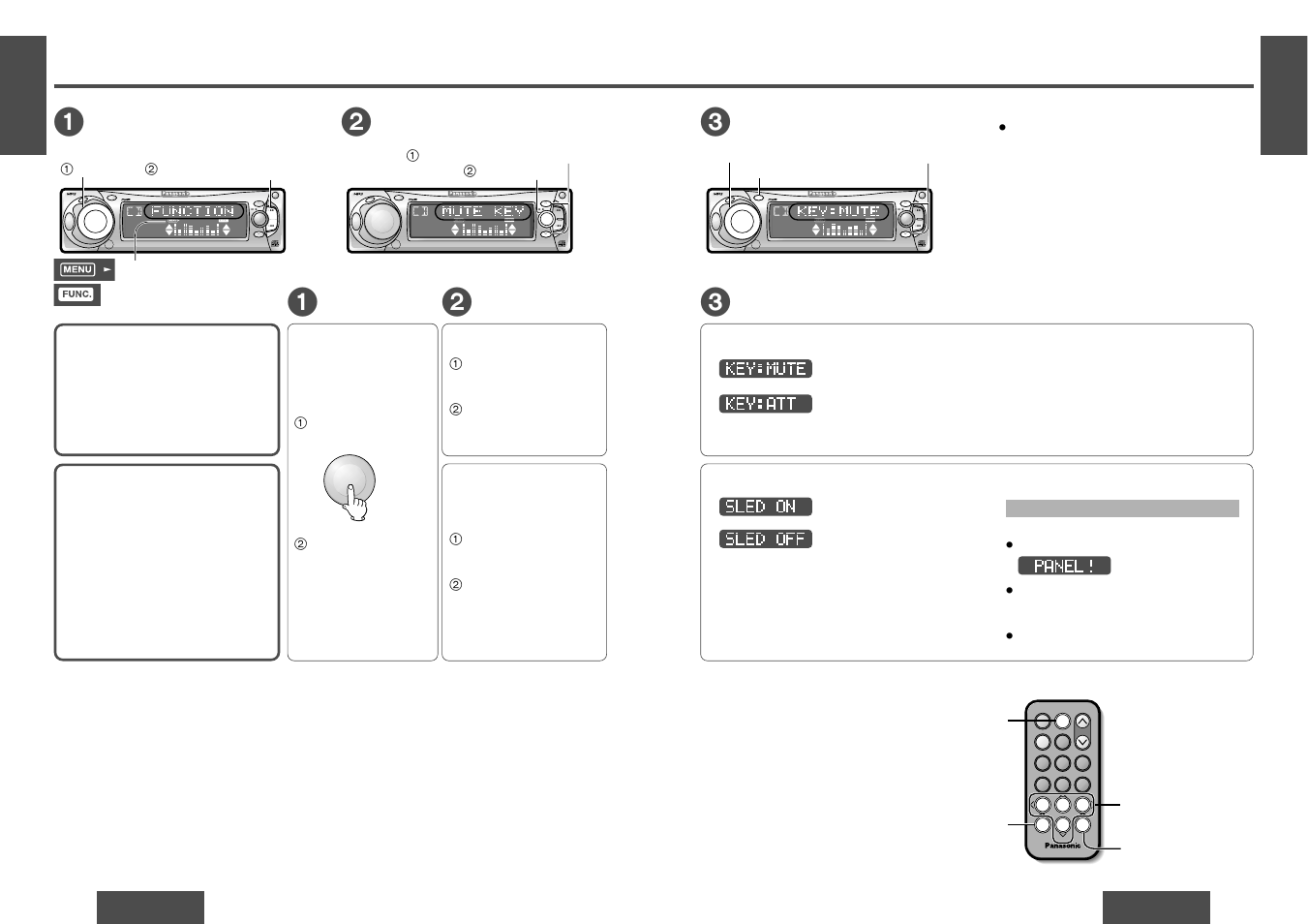 Function settings [function, Setting, Menu | Submenu, Disp p.set/disc, 1 open band, Pu s h | Panasonic CQ-DFX572U User Manual | Page 17 / 28