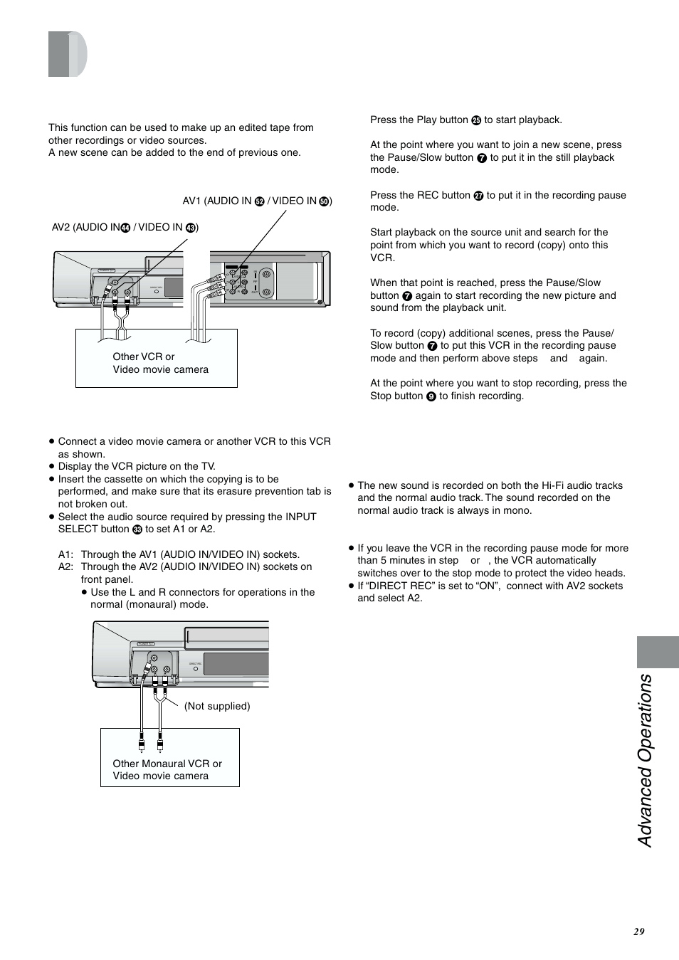 Making a copy, Adv anced operations, Copying | Panasonic NV-FJ600 User Manual | Page 29 / 34