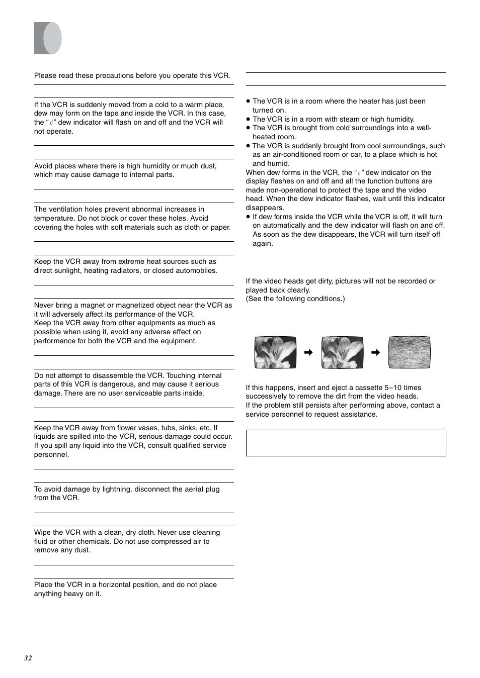 Usage precautions, Dirt on the video heads | Panasonic NV-FJ600 User Manual | Page 32 / 34