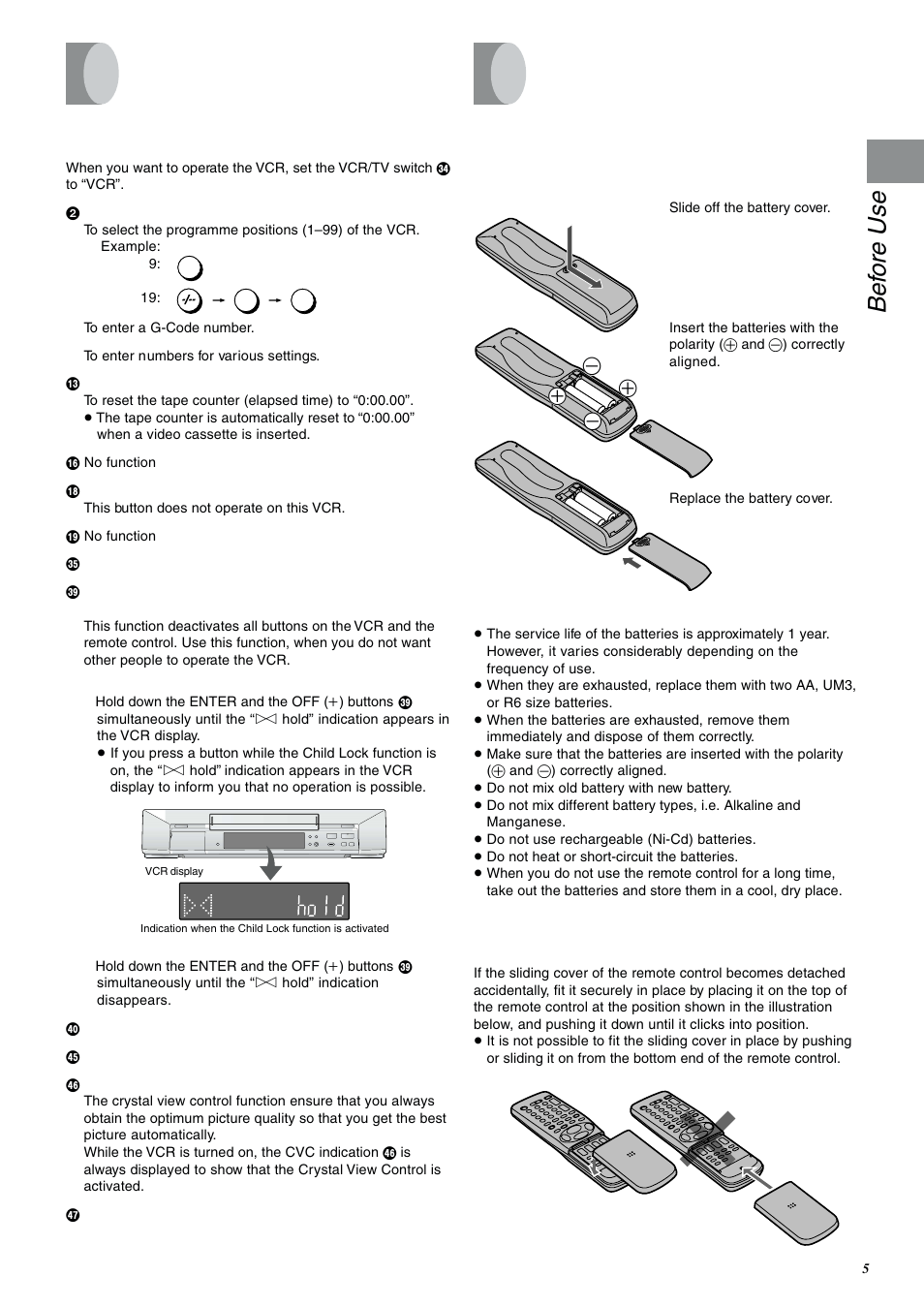 Introduction to controls and components, Preparing the remote control, Bef ore use | Vcr operation, Inserting remote control batteries | Panasonic NV-FJ600 User Manual | Page 5 / 34