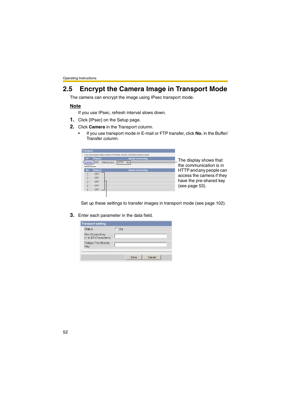 5 encrypt the camera image in transport mode | Panasonic KX-HCM280A User Manual | Page 52 / 148