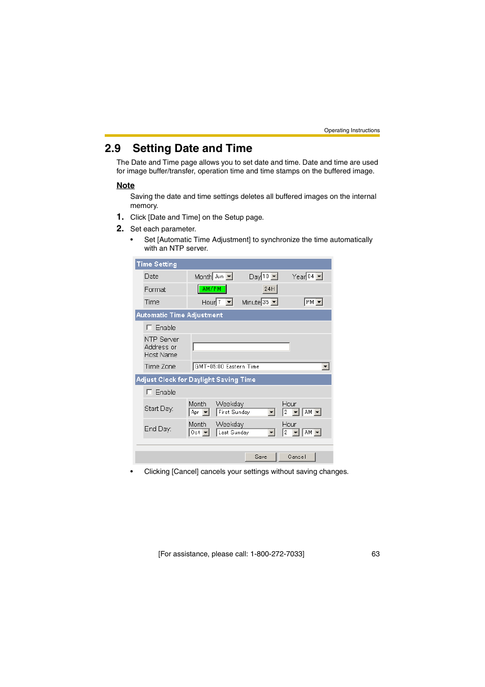 9 setting date and time, E 63) | Panasonic KX-HCM280A User Manual | Page 63 / 148
