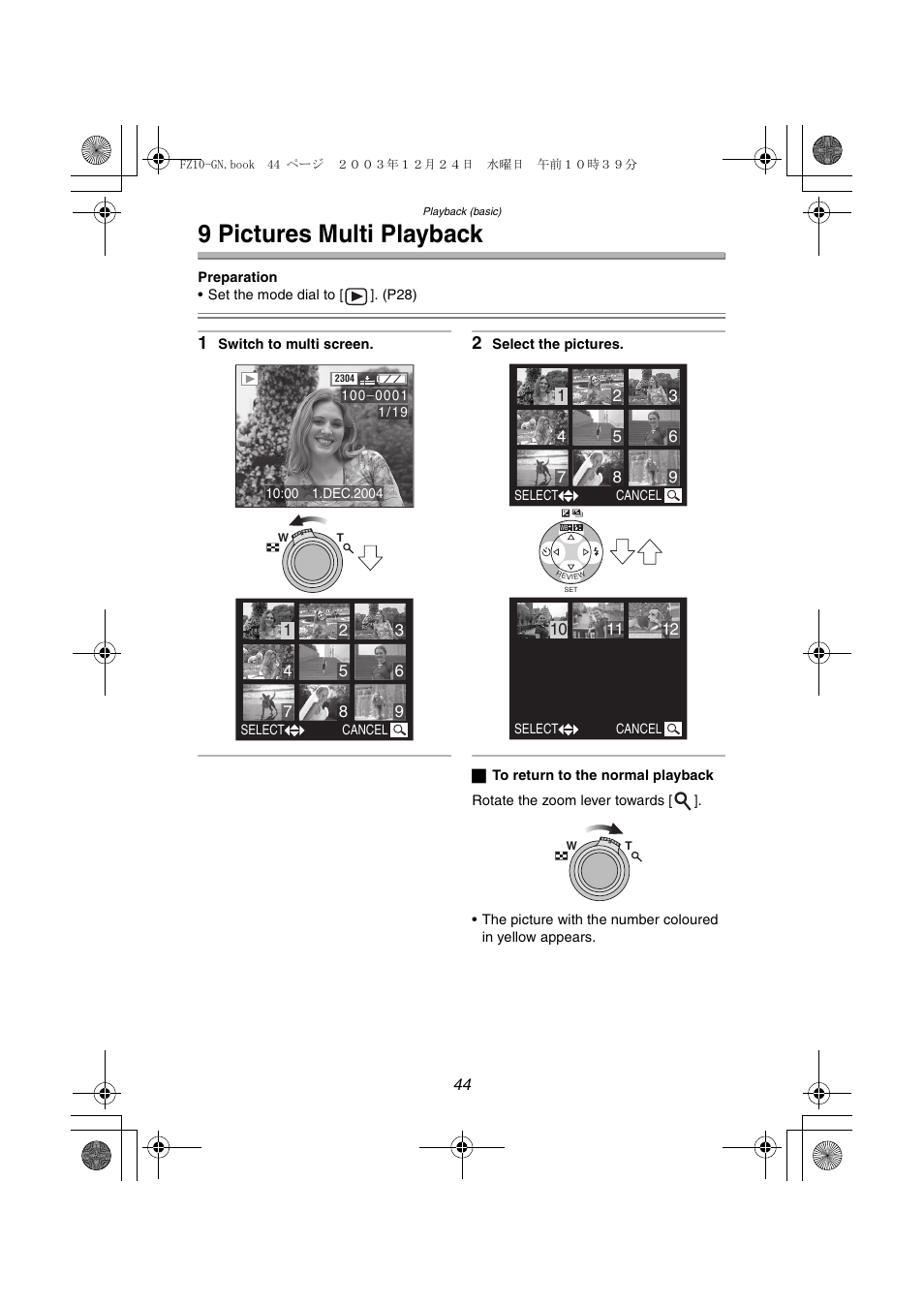 9 pictures multi playback | Panasonic DMC-FZ10GN User Manual | Page 44 / 132