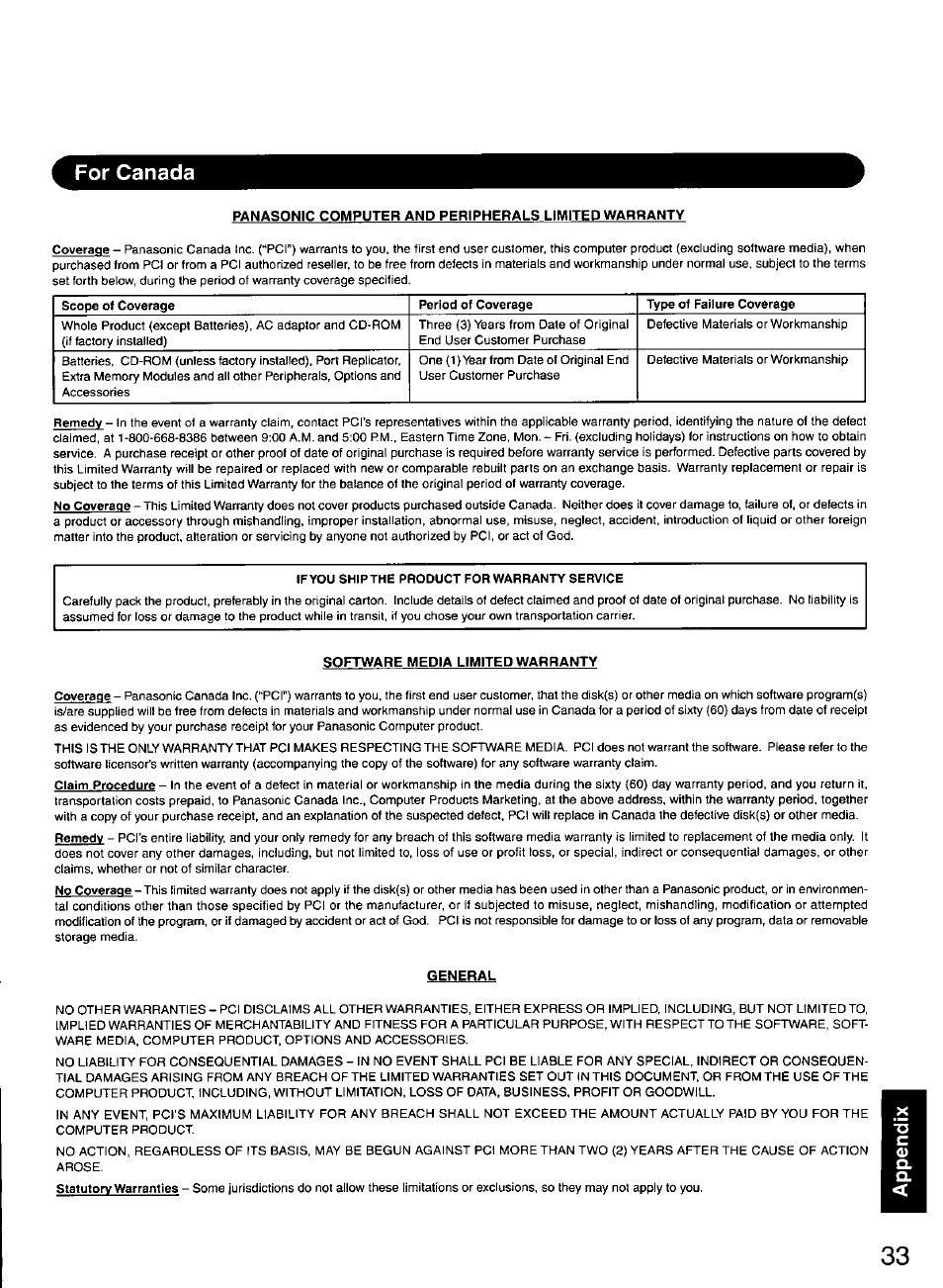 For canada | Panasonic CF-28 User Manual | Page 33 / 36