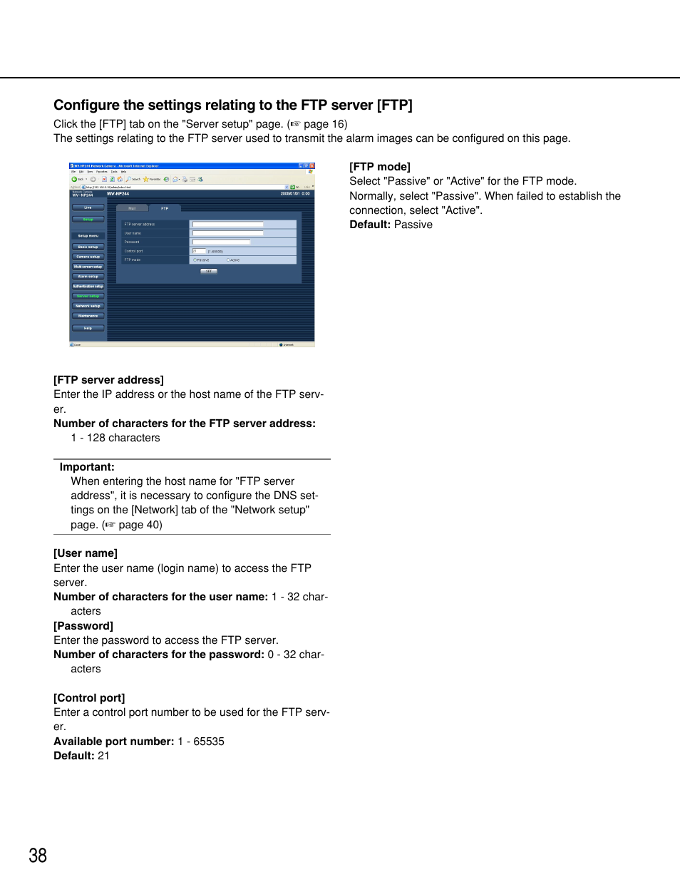 Panasonic WV-NP244 User Manual | Page 38 / 54