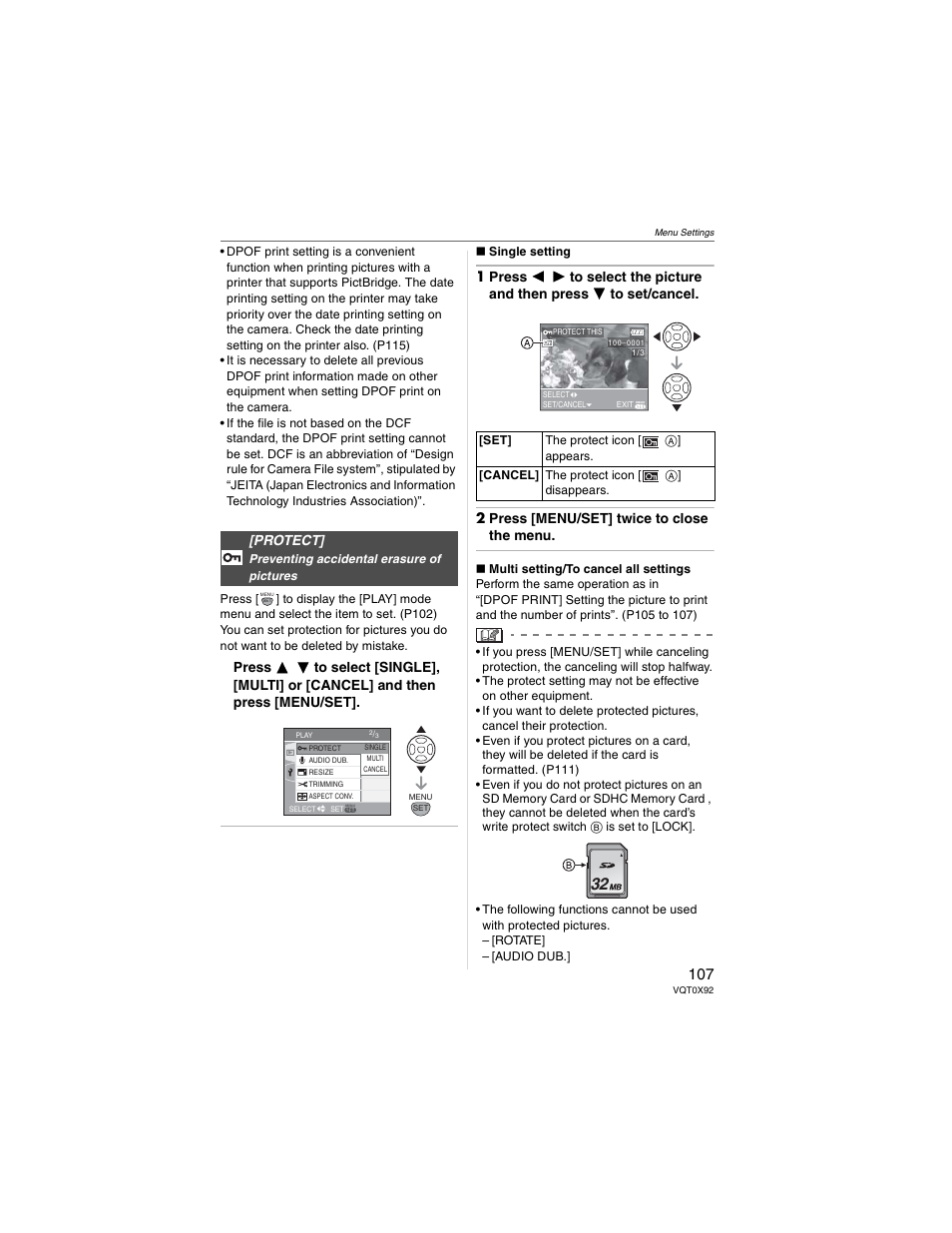 Protect | Panasonic DMC-FZ50 User Manual | Page 107 / 144
