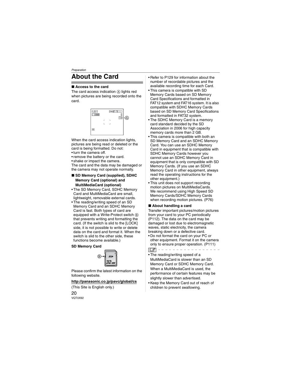 About the card | Panasonic DMC-FZ50 User Manual | Page 20 / 144