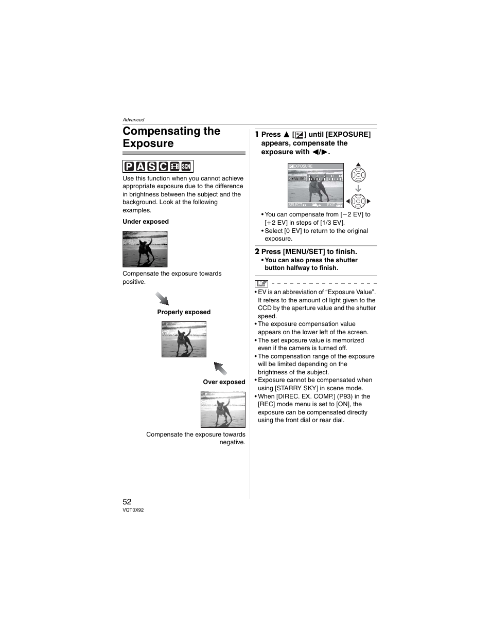Compensating the exposure | Panasonic DMC-FZ50 User Manual | Page 52 / 144