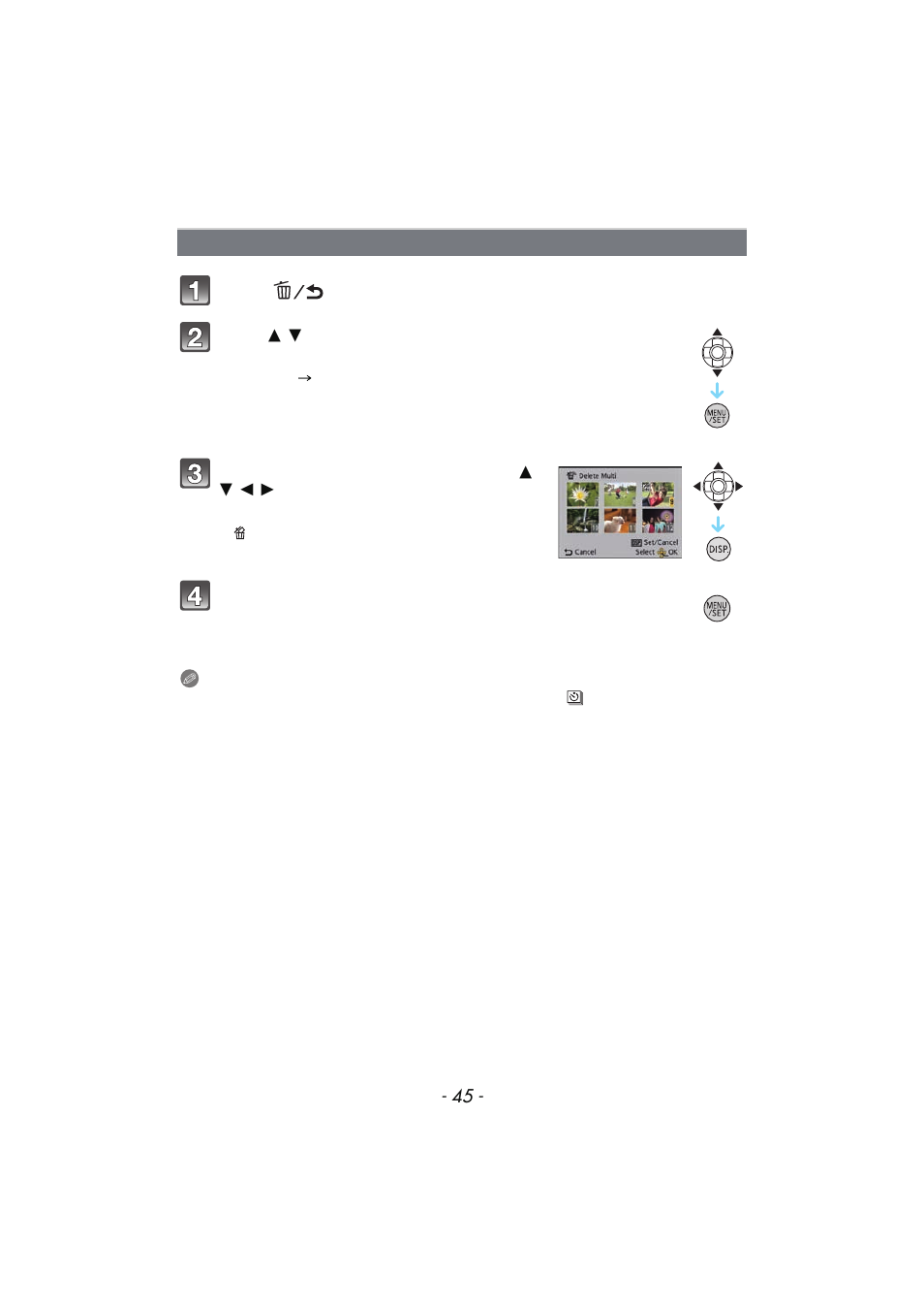 To delete multiple pictures (up to 100), Or all the pictures | Panasonic DMC-TS4 User Manual | Page 45 / 205