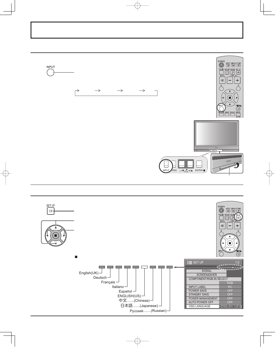 Initial selections, Selecting the input signal, Selecting the on-screen menu language | Panasonic TH37PR11UK User Manual | Page 13 / 50