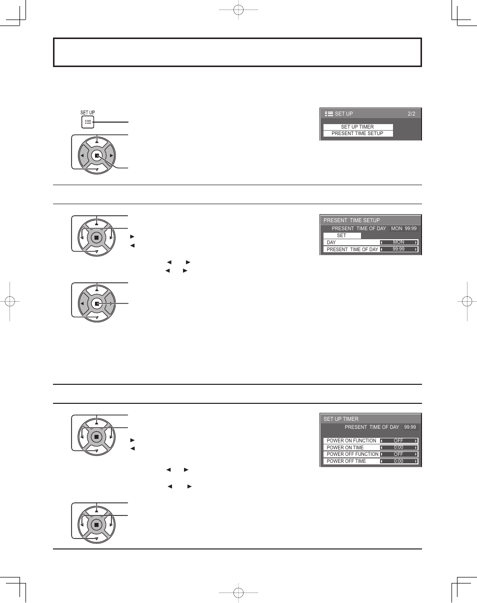 Present time setup / set up timer, Present time setup, Set up timer | 21 set up timer | Panasonic TH37PR11UK User Manual | Page 25 / 50