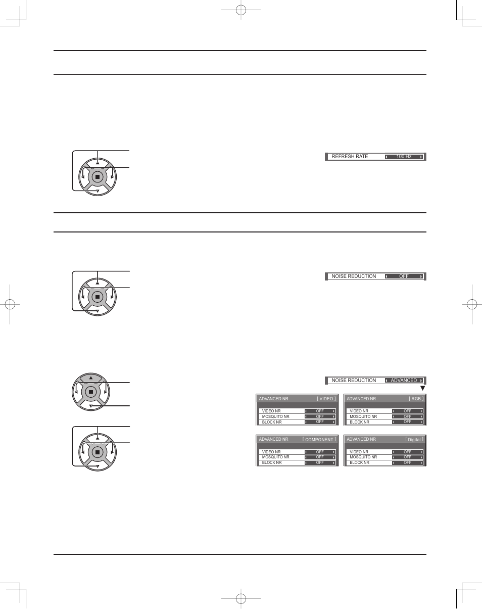 Refresh rate, Noise reduction, Set up for input signals | Advanced nr | Panasonic TH37PR11UK User Manual | Page 33 / 50