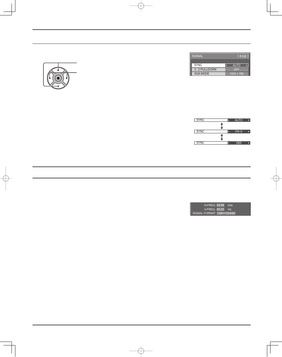 Sync, Input signal display, 34 set up for input signals | Panasonic TH37PR11UK User Manual | Page 34 / 50