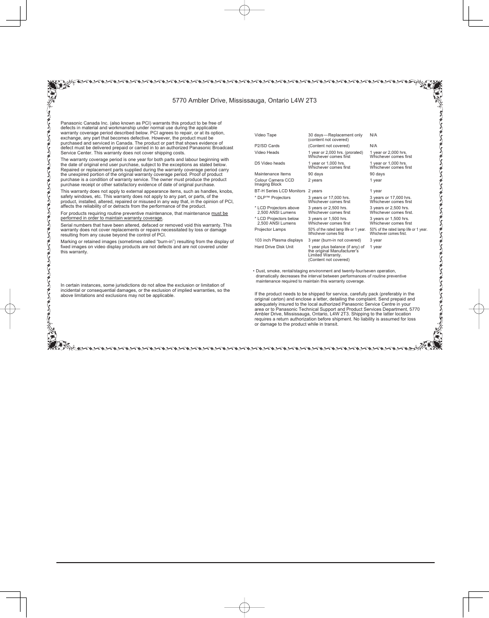 Limited warranty statement, For canada) | Panasonic TH37PR11UK User Manual | Page 46 / 50