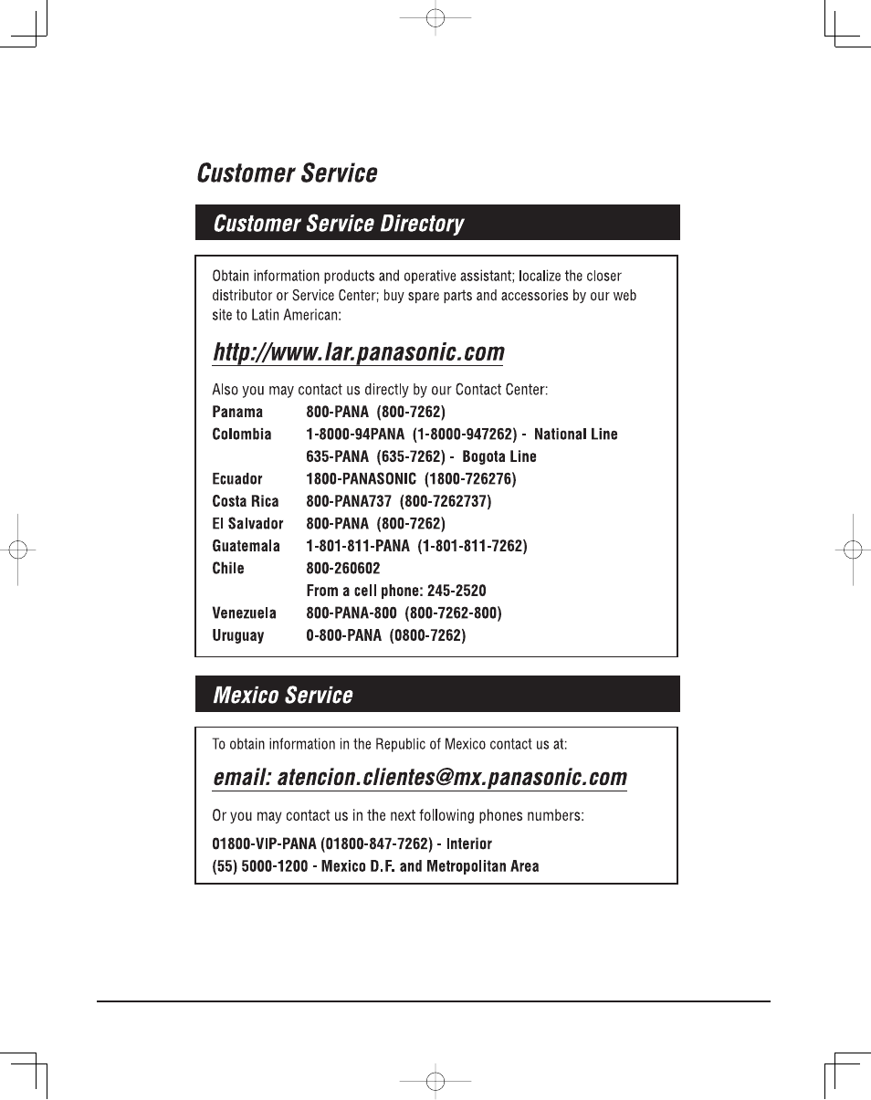 Customer service | Panasonic TH37PR11UK User Manual | Page 47 / 50