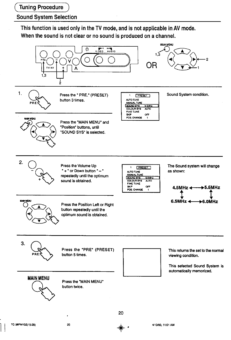Main menu, 1 _ _ _ _ ful | Panasonic TC-36PM10Z User Manual | Page 20 / 28
