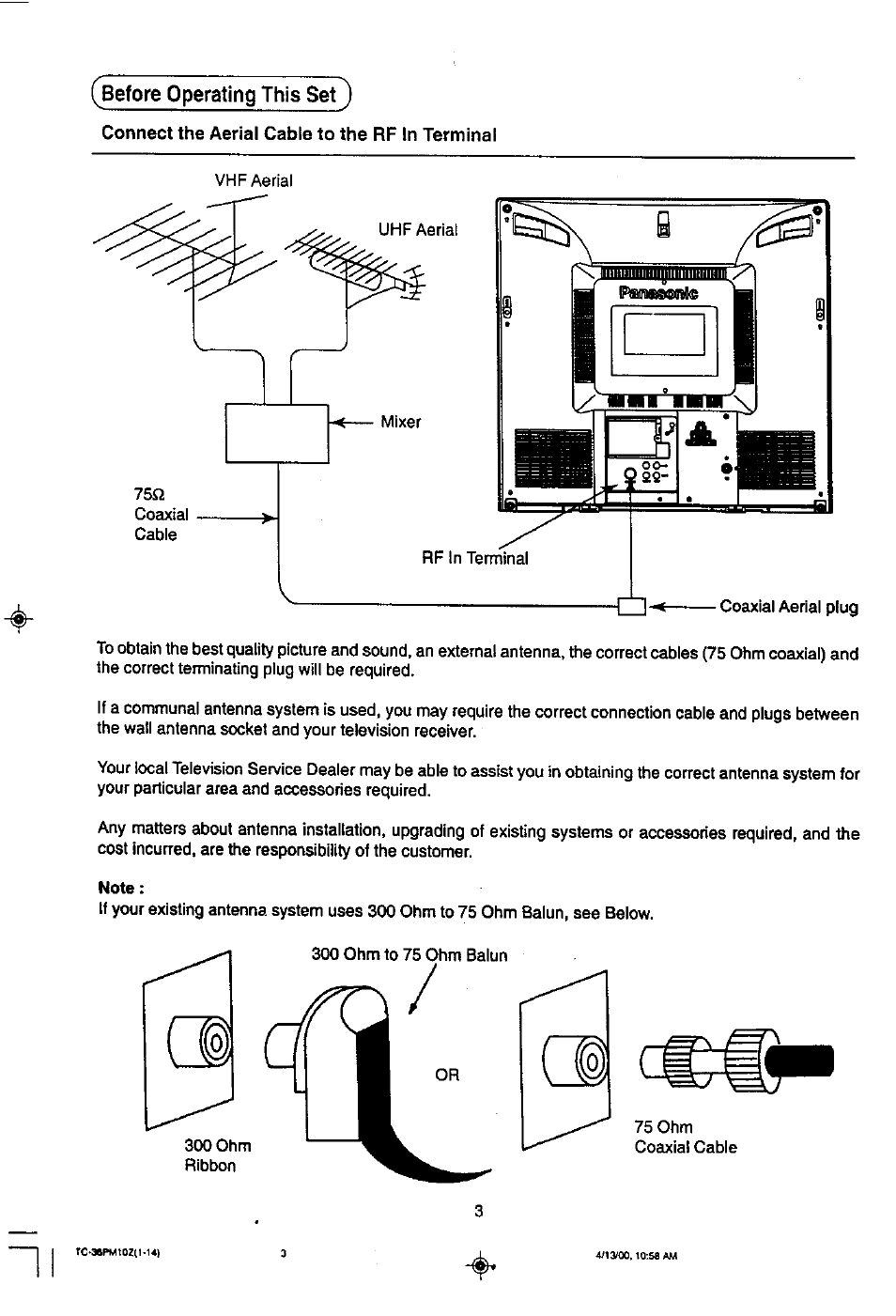 Before operating this set | Panasonic TC-36PM10Z User Manual | Page 3 / 28
