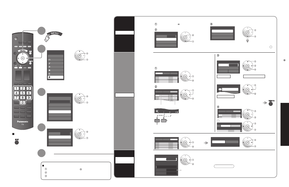 Advanced, Editing and setting channels, Set automatically | Set manually, Check signal strength, Auto, Manual, Signal meter, Press to exit from menu screen, Select “ant in” select “auto | Panasonic TC 32LX700 User Manual | Page 33 / 55
