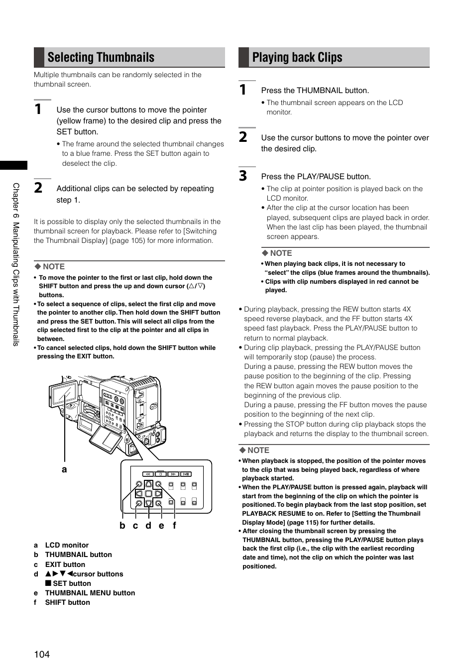 Selecting thumbnails, Playing back clips, Selecting thumbnails playing back clips | Panasonic AG-HPX300P User Manual | Page 104 / 166