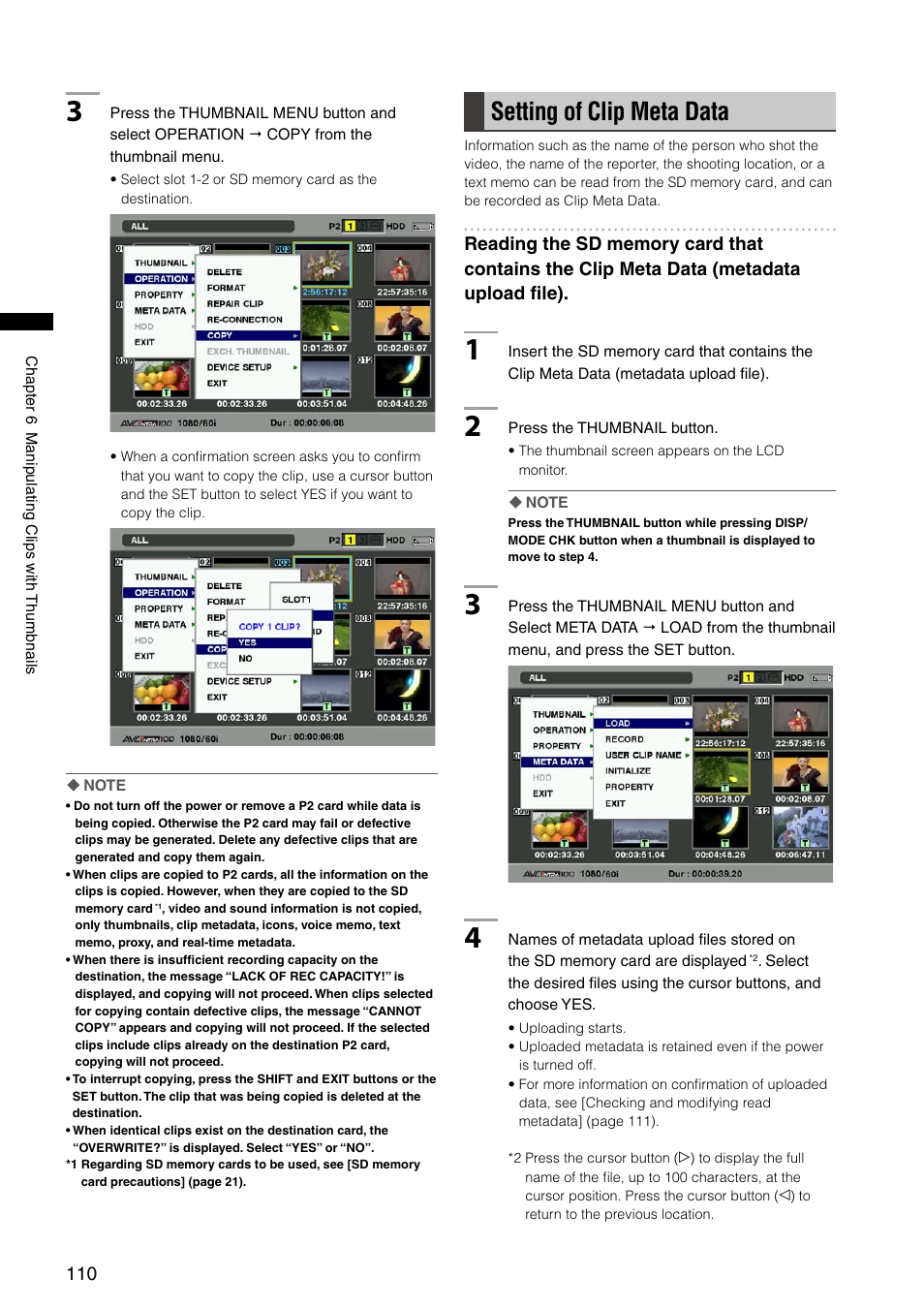 Setting of clip meta data | Panasonic AG-HPX300P User Manual | Page 110 / 166