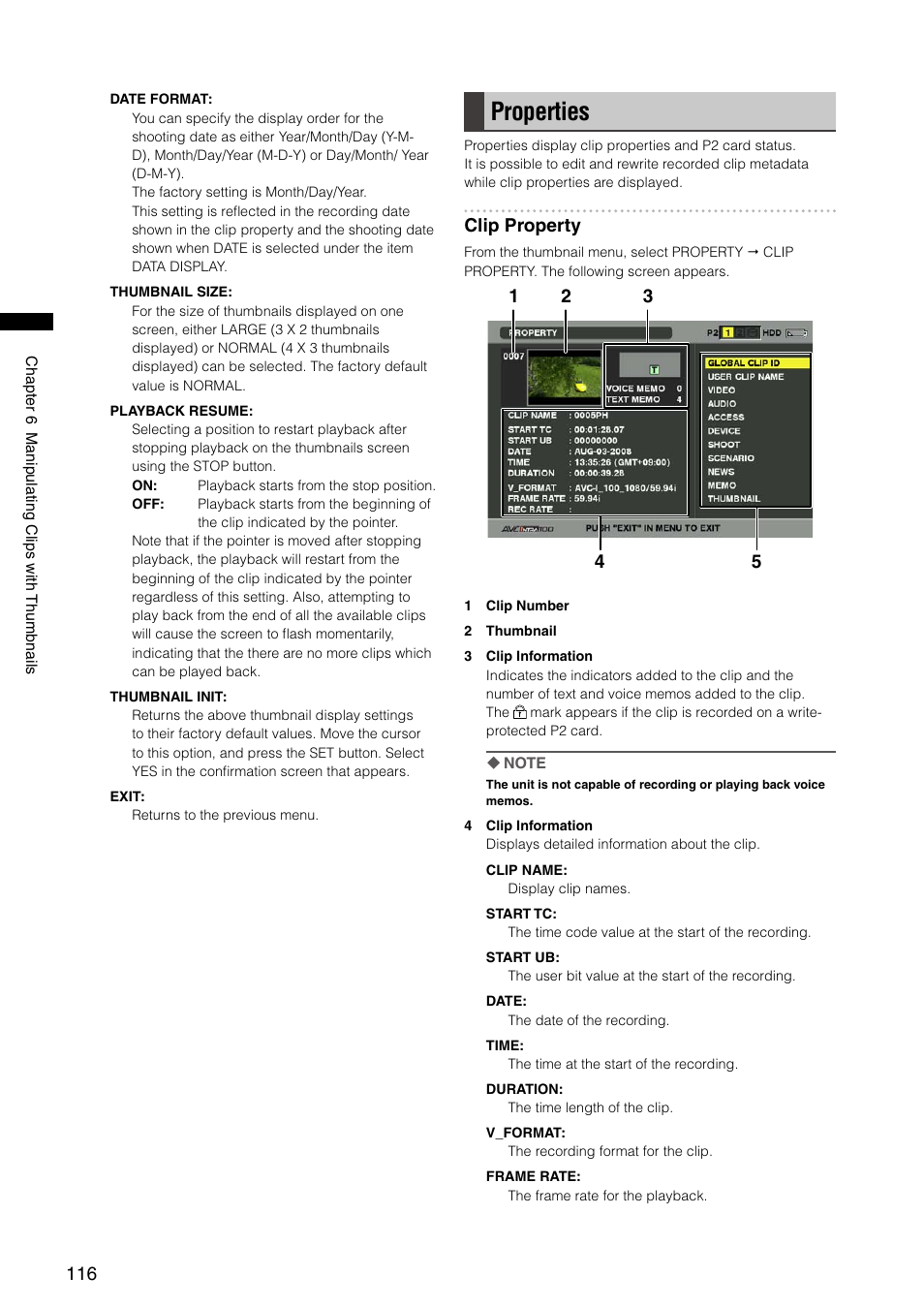 Properties, Clip property | Panasonic AG-HPX300P User Manual | Page 116 / 166