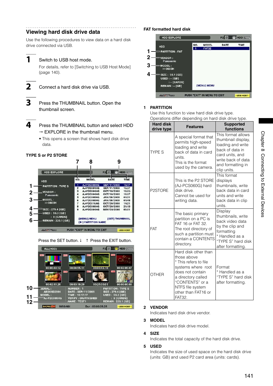 Viewing hard disk drive data | Panasonic AG-HPX300P User Manual | Page 141 / 166