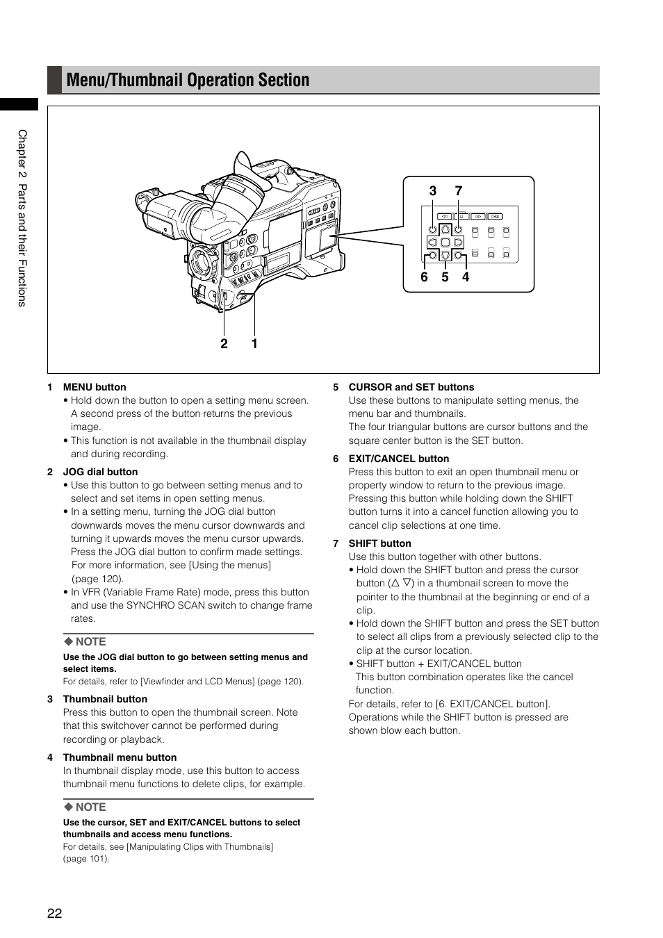 Menu/thumbnail operation section | Panasonic AG-HPX300P User Manual | Page 22 / 166