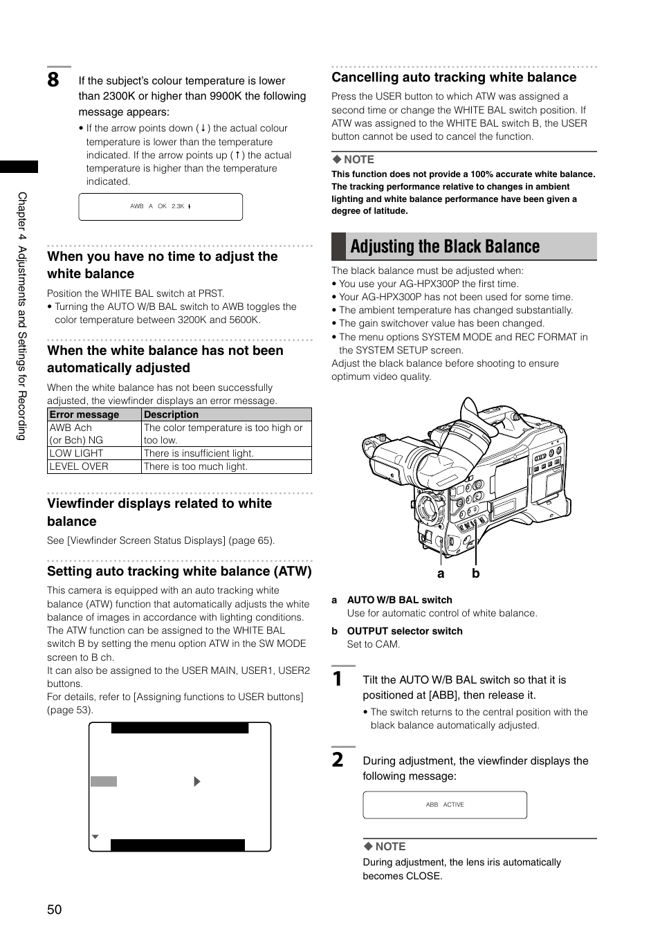 Adjusting the black balance | Panasonic AG-HPX300P User Manual | Page 50 / 166