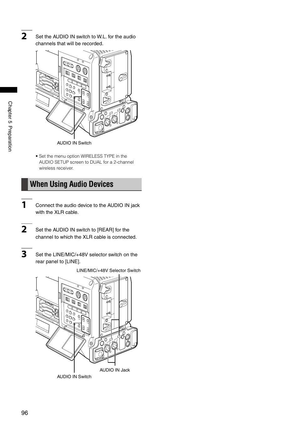 When using audio devices | Panasonic AG-HPX300P User Manual | Page 96 / 166