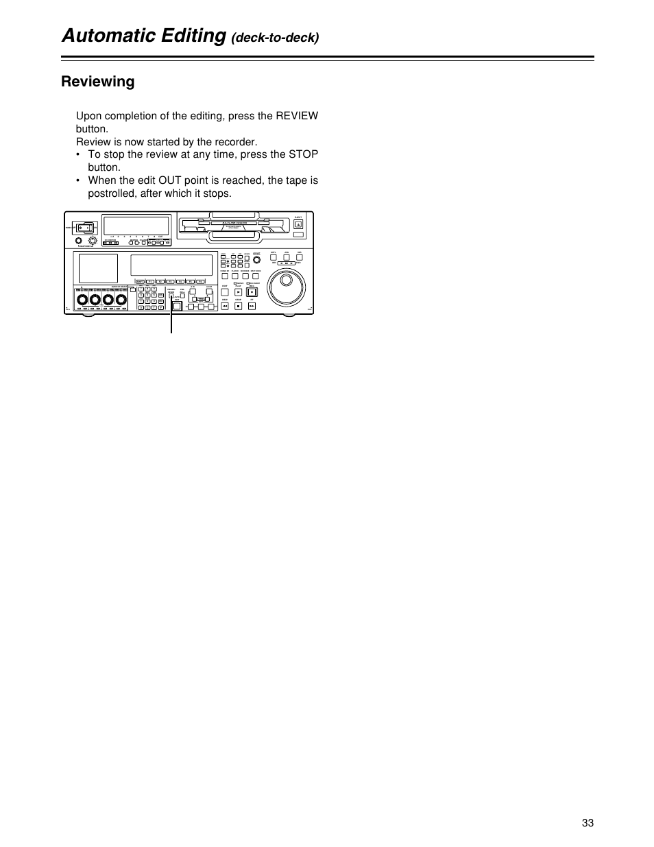 Automatic editing, Reviewing, Deck-to-deck) | Unity | Panasonic HD1700pe User Manual | Page 33 / 134