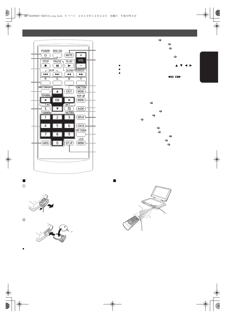 Remote control | Panasonic DMP-B200 User Manual | Page 9 / 44